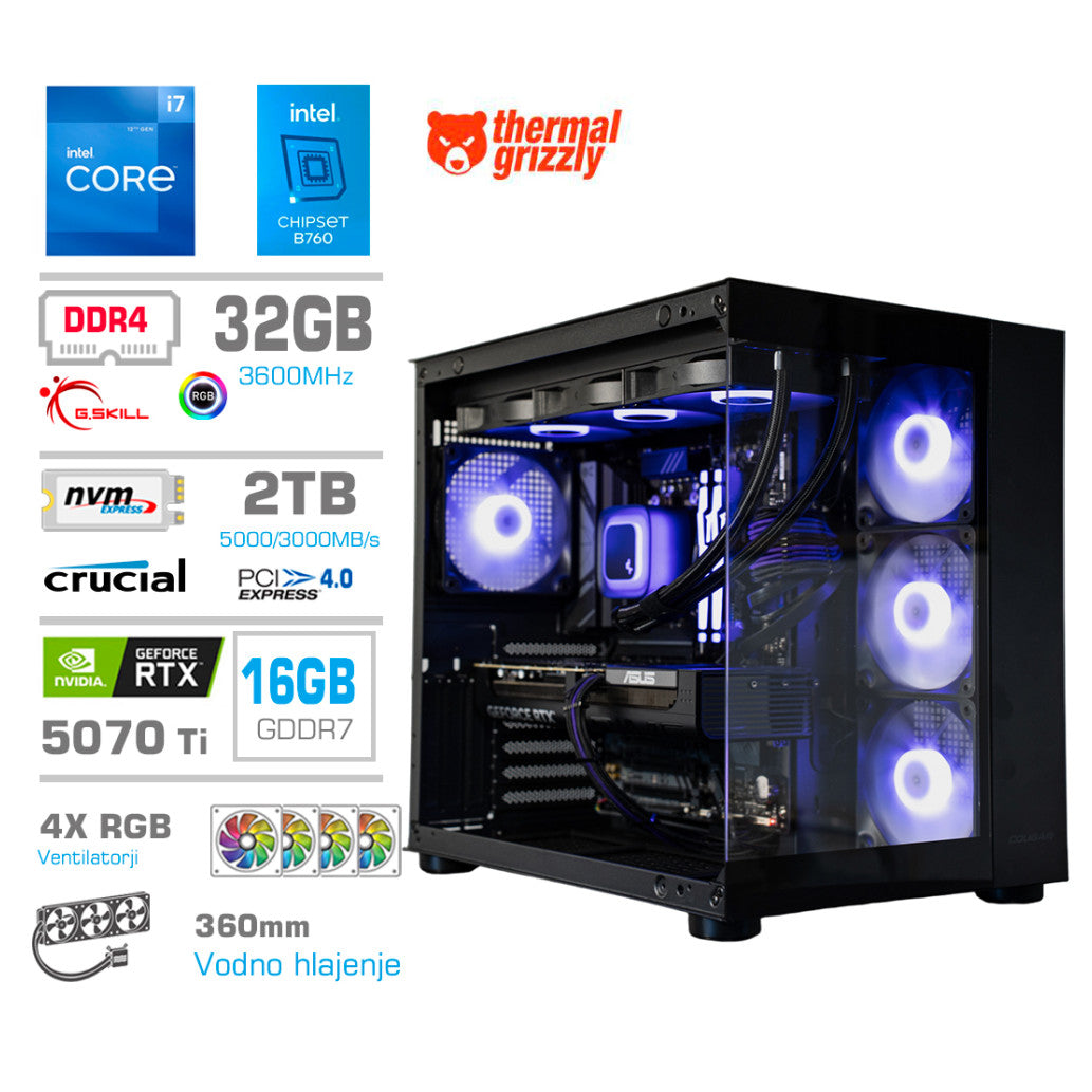 Računalnik MEGA MT S5 i7-12700KF/RTX5070Ti/32GB/2TB/750W/Brez OS/črna RGB + Estetski napajalni kabli [Vijolična / Črna)