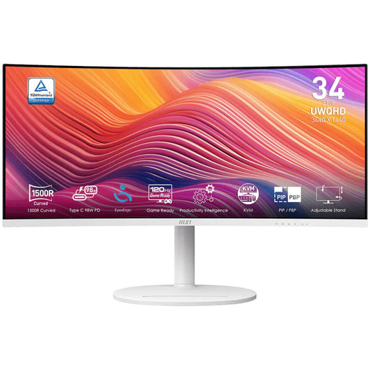 Monitor MSI 86,4 cm (34,0") MD342CQPW 3440x1440 Curved 120Hz VA 1ms 2xHDMI DisplayPort USB-C 98W 2xUSB3.2 HAS Zvočniki 2x3W  DCI-P3-95% FreeSync Premium KVM HDR Modern
