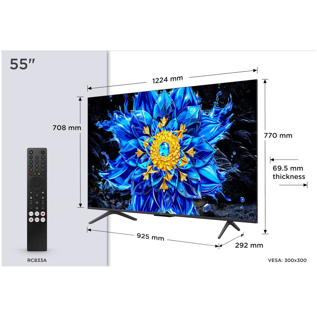 TV sprejemnik TCL 55,0" 139,7 cm 55P8L 3840x2160 QD MINI LED Google TV 4xHDMI WiFi LAN RJ45 BT