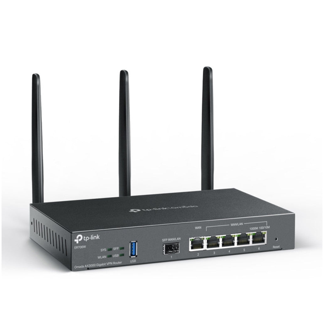 Usmerjevalnik brezžični TP-Link gigabit WiFi6 802.11ax AX3000 2402Mbit/s 4xLAN+WAN+SFP 3x antena (ER706W)