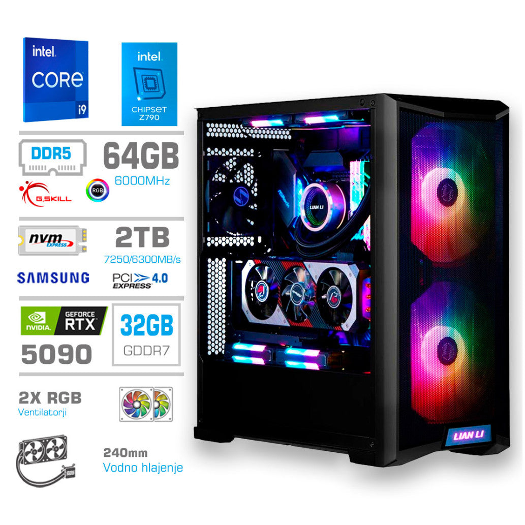Računalnik MEGA TWR S10 i9-14900K/RTX5090/64GB-DDR5/2TB-4.0/1000W/Brez OS/črna RGB