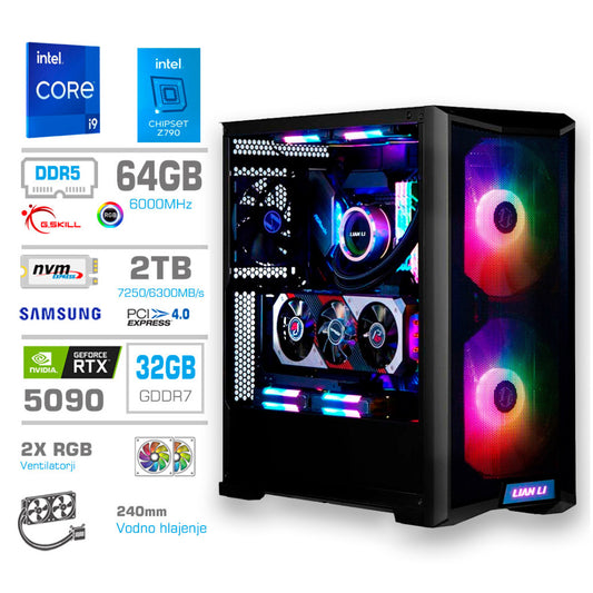 Računalnik MEGA TWR S10 i9-14900K/RTX5090/64GB-DDR5/2TB-4.0/1000W/Brez OS/črna RGB