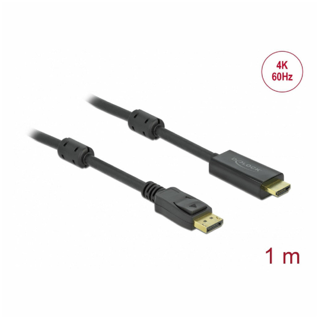 Kabel DisplayPort(m)=>HDMI(m) 1,00m 4K/60Hz črn Delock (85955)