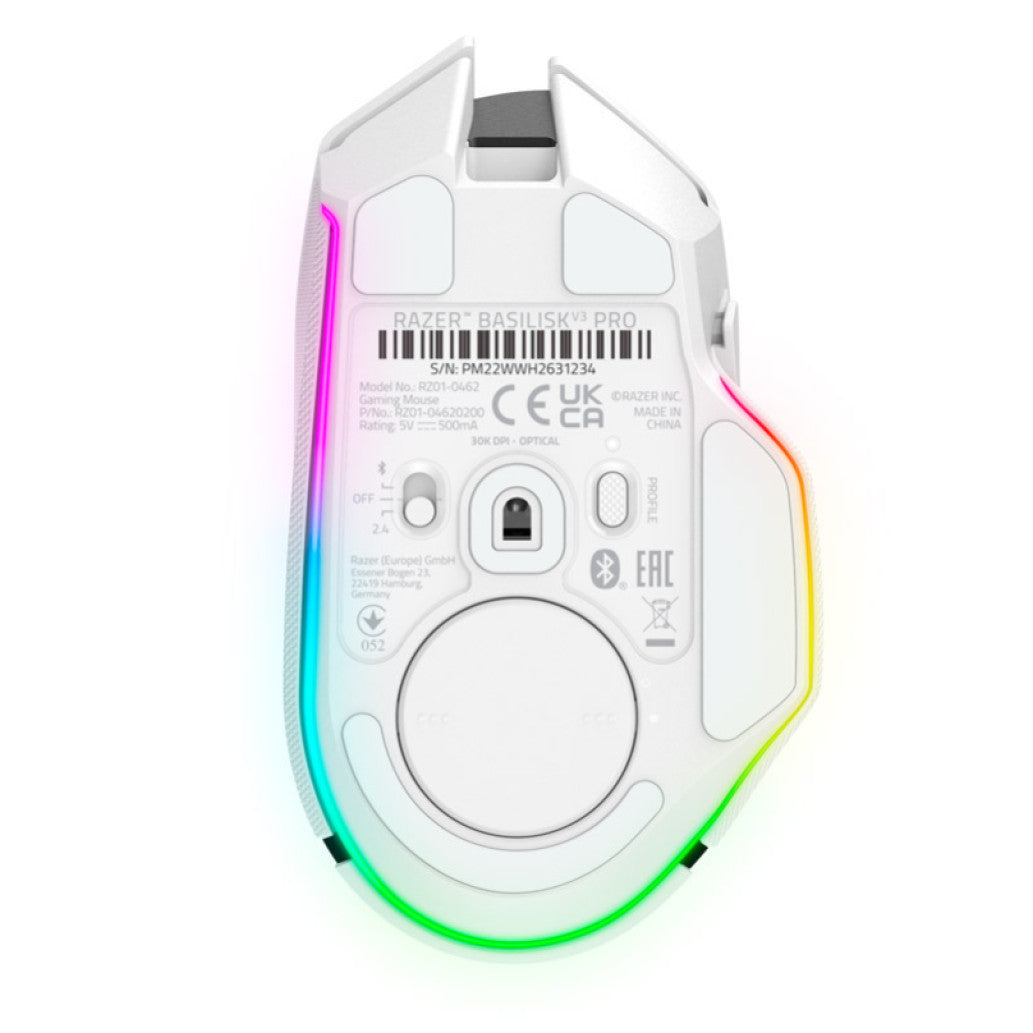 Miš Razer brezžična + Bluetooth Basilisk V3 Pro optična gaming 30000DPI RGB bela (RZ01-04620200-R3G1)