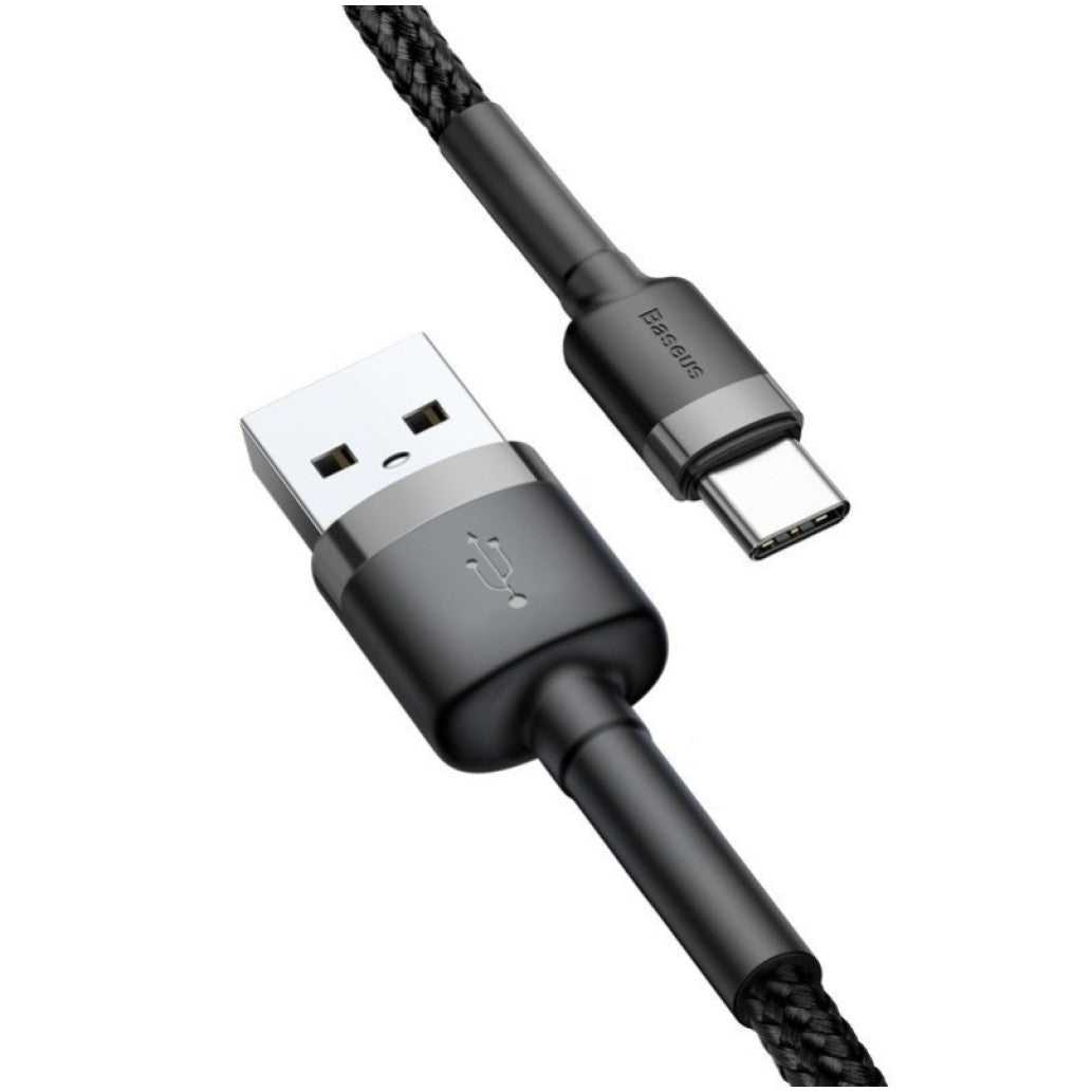 Kabel USB-C => USB-A 2.0 tekstil ovoj 1,00m 5V/3A QC3 Baseus črn/siv (CATKLF-BG1)