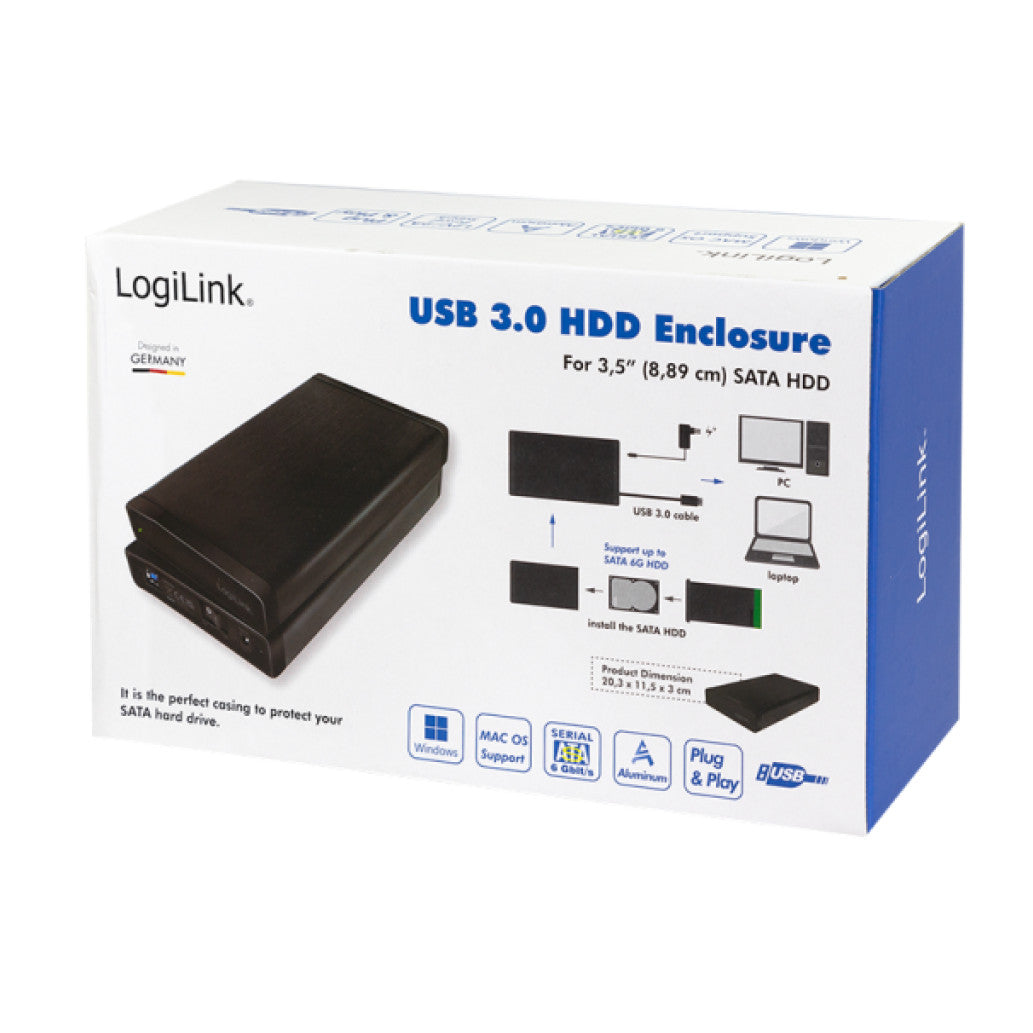 Ohišje za trdi disk 3,5 USB-A 3.0 5Gbps za diske 22TB LogiLink - črn (UA0284)