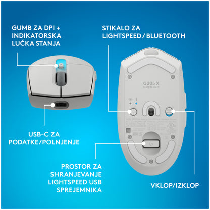 Gaming miška brezžična Logitech G305 X Superlight, bela (910-007747)