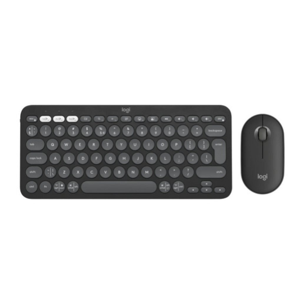 Tipkovnica in miš Logitech Bluetooth poslovna Pebble 2 Combo UK grafitna tiha nizka SLO gravura (920-012239)