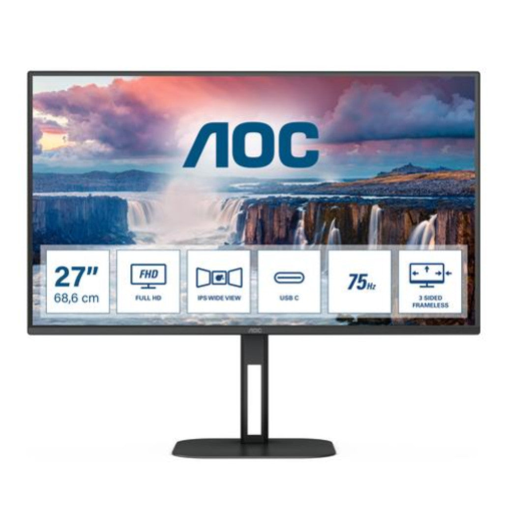 Monitor AOC 68,6 cm (27,0") 27V5CE 1920x1080 75Hz IPS 1ms HDMI USB-C 65W 4xUSB3.2 Zvočniki  3H sRGB123% FreeSync