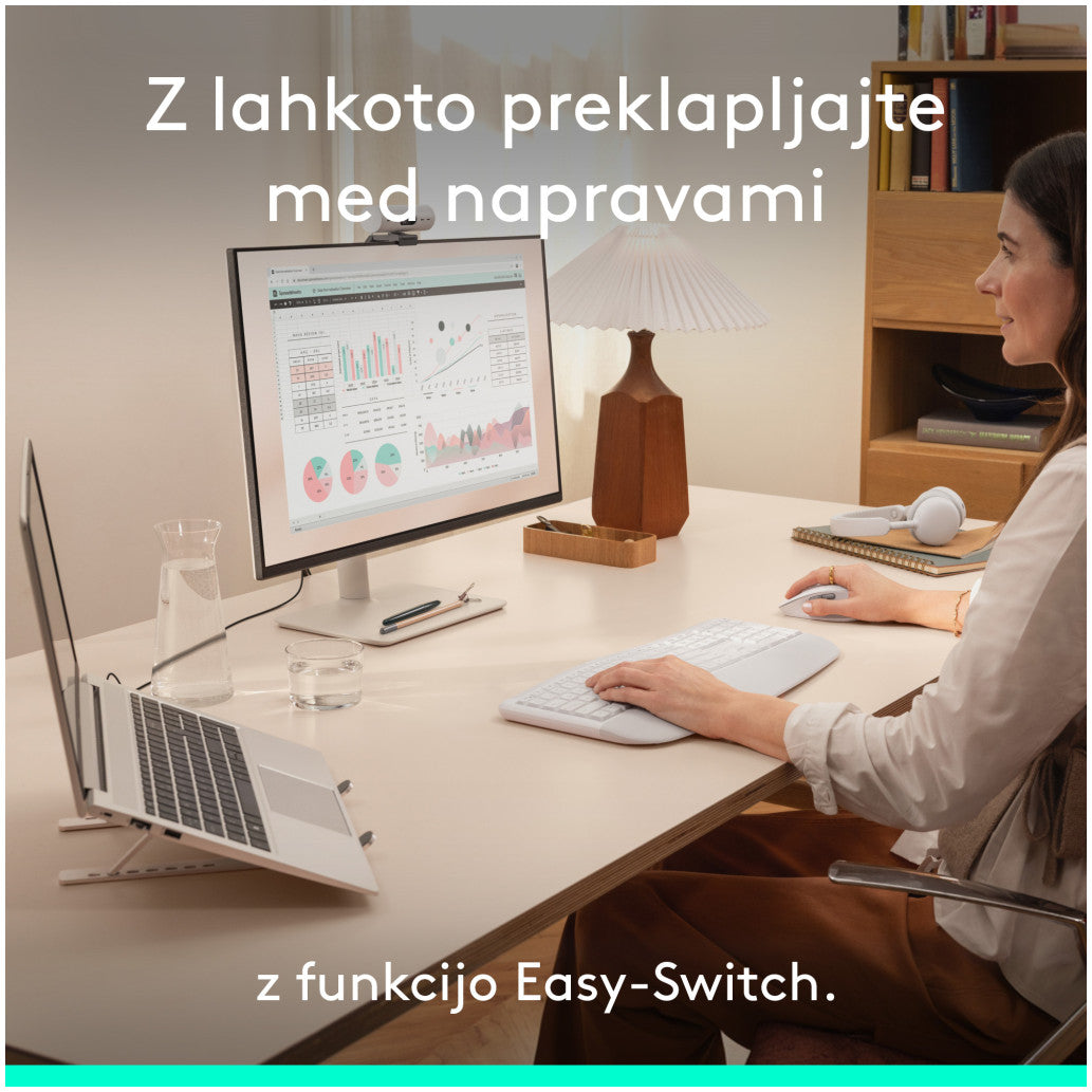 Tipkovnica in miš Logitech brezžična + Bluetooth MK880 Signature Comfort Plus bela SLO gravura (920-014033)