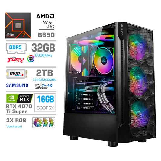 Računalnik MEGA TWR S7 R7-7700/RTX5070/32GB-DDR5/2TB-4.0/750W/Brez OS RGB