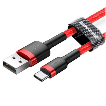 Kabel USB-C => USB-A 2.0 tekstil ovoj 2,00m 5V/2A QC3 Baseus rdeč/črn (CATKLF-C09)