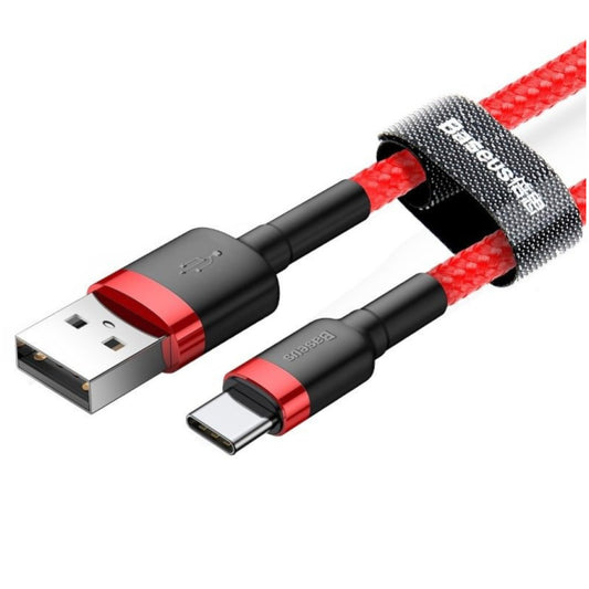 Kabel USB-C => USB-A 2.0 tekstil ovoj 2,00m 5V/2A QC3 Baseus rdeč/črn (CATKLF-C09)