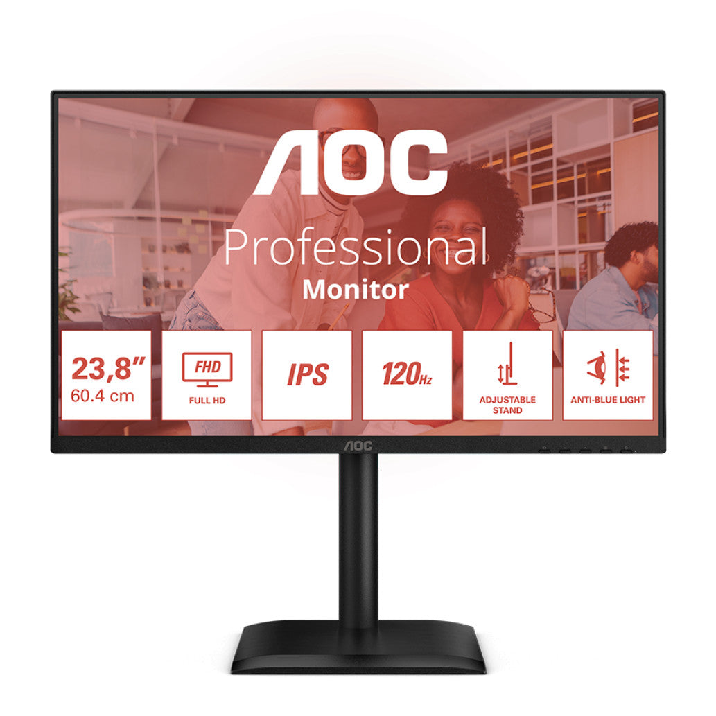 Monitor AOC 60,5 cm (23,8") 24E4U 1920x1080 120Hz IPS 4ms VGA HDMI DisplayPort 4xUSB3.2 Pivot Zvočniki  3H AdaptiveSync HDR