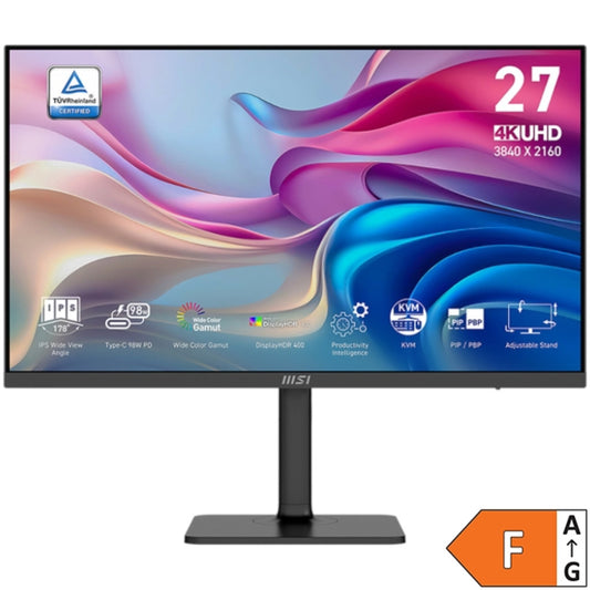 Monitor MSI 68,6 cm (27,0") MD272UPHG 3840x2160 IPS 4ms 2xHDMI DisplayPort USB-C 98W 3xUSB3.2 Pivot Zvočniki 2x3W  DCI-P3-97% AdaptiveSync KVM HDR400 Modern