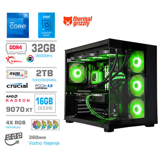 Računalnik MEGA MT S5 i7-12700KF/RX9070 XT/32GB/2TB/750W/Brez OS/črna RGB + Estetski napajalni kabli [Zelena / Črna]