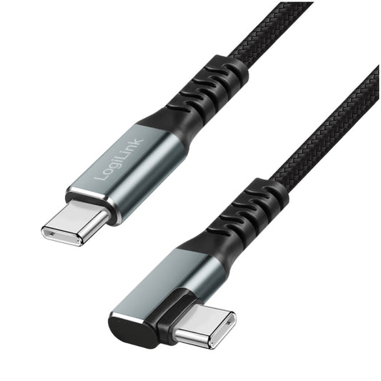 Kabel USB-C (m) => USB-C (m) 3.2 0,50m 100W 5A/20V 10 Gbps 90 kotni pletenj ovoj črn LogiLink (CU0270)