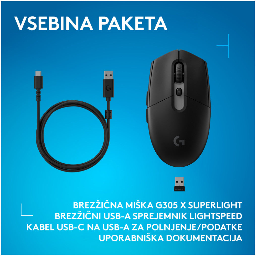 Gaming miška brezžična Logitech G305 X Superlight, črna (910-007739)