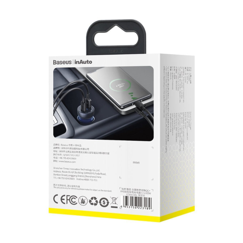 Avto polnilec 12V/24V => USB-A + USB-C 65W PD + PPS + QC Baseus (CCKX-C0G)