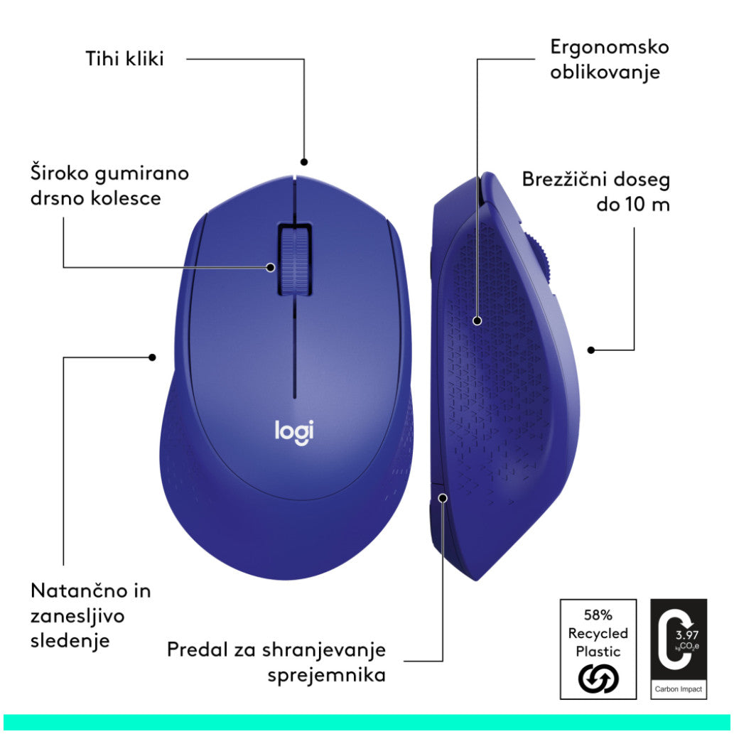 Miš Logitech brezžična optična M330 modra silent plus (910-004910)