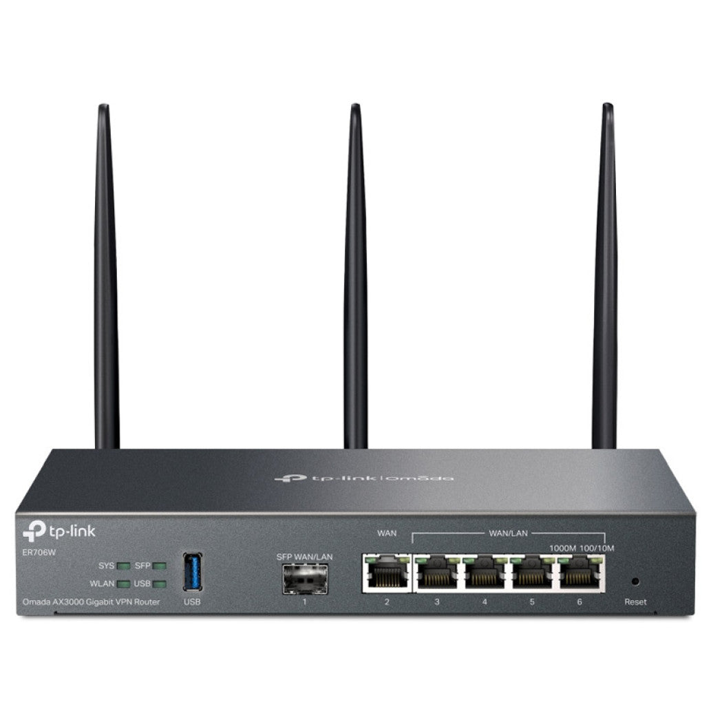 Usmerjevalnik brezžični TP-Link gigabit WiFi6 802.11ax AX3000 2402Mbit/s 4xLAN+WAN+SFP 3x antena (ER706W)