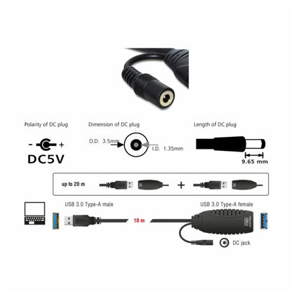 Kabel USB-A(m)=>USB-A(m) 3.0 10,00m Delock podaljšek z napajanjem (83415)