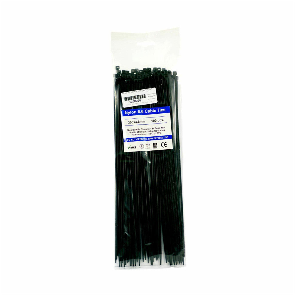 UREJEVALNIK kablov - vezice GW 300 x 3,6mm črne (100 kosov/paket)