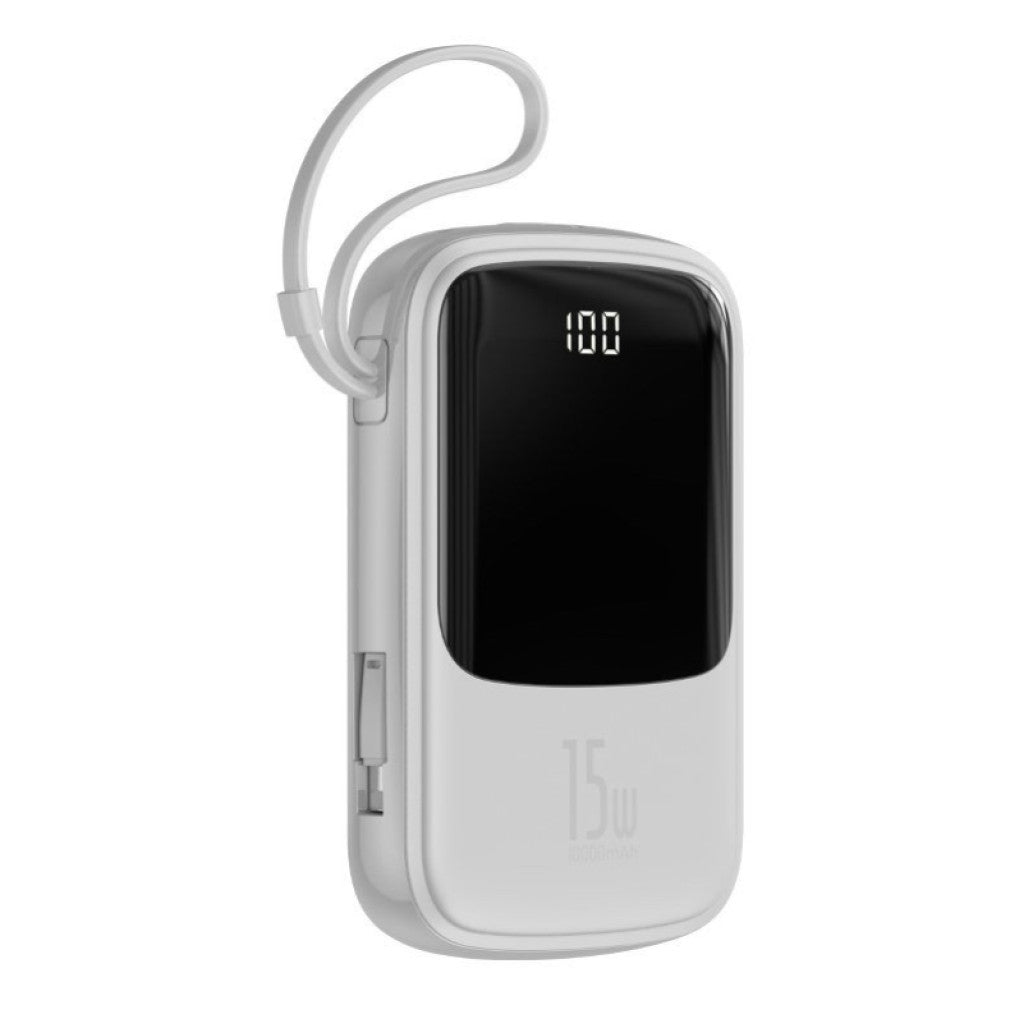 Prenosna baterija Baseus Qpow z Lightning kablom 10.000 mAh 15W 2x USB-A 1x USB-C - bela