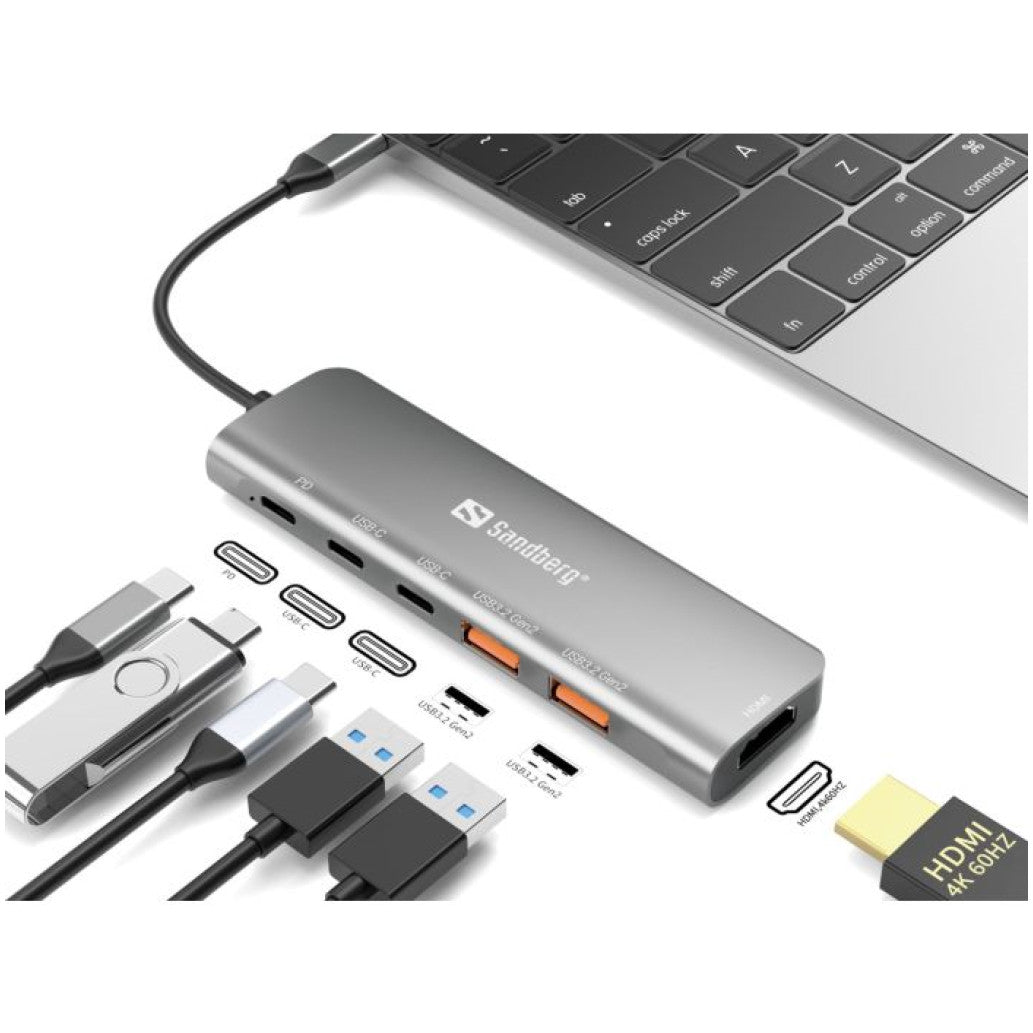 Priklopna postaja USB-C => Sandberg 1xHDMI 2xUSB3.2 2xUSB-C 1x USB-C 100W - (136-65)