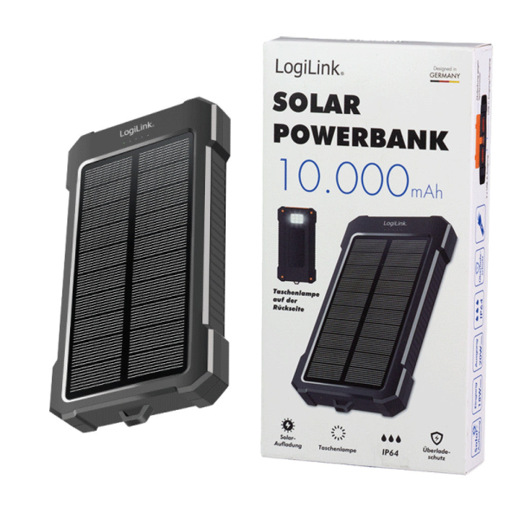 Prenosna baterija Logilink 10000mAh 20W 2x USB-A 1x USB-C solarna črna (PA0390)
