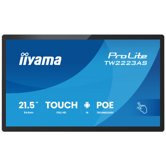 Interaktivni zaslon Iiyama 54,6 cm 21,5" TW2223AS-B3P 1920x1080 Android 14  - - na dotik PCAP POS VA 14ms HDMI USB-C 3xUSB3.2 Zvočniki  RJ45 RS-232