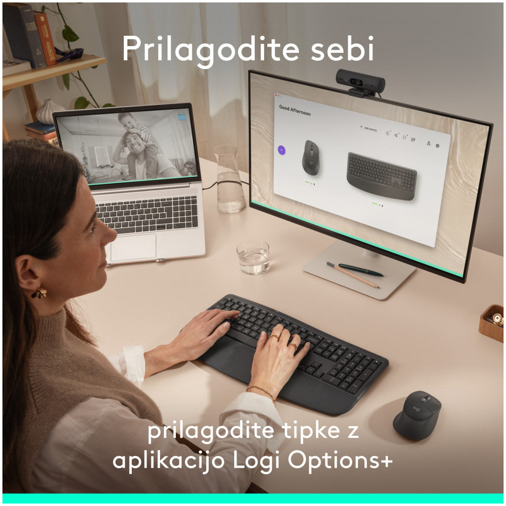 Tipkovnica in miš Logitech brezžična + Bluetooth MK880 Signature Comfort Plus grafitna Slovenski nabor znakov (920-014161)