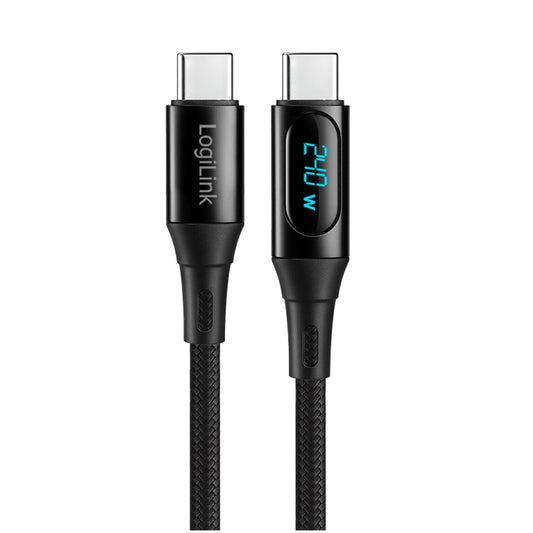 Kabel USB-C (m) => USB-C (m) 2.0 2,0m 240W 5A/48V 480Mbps LED zaslon črn LogiLink (CU0447)