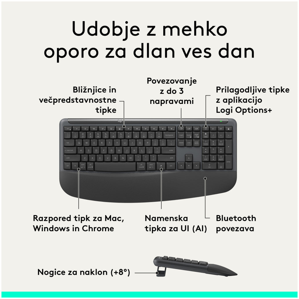 Tipkovnica in miš Logitech brezžična + Bluetooth MK880 Signature Comfort Plus grafitna Slovenski nabor znakov (920-014161)