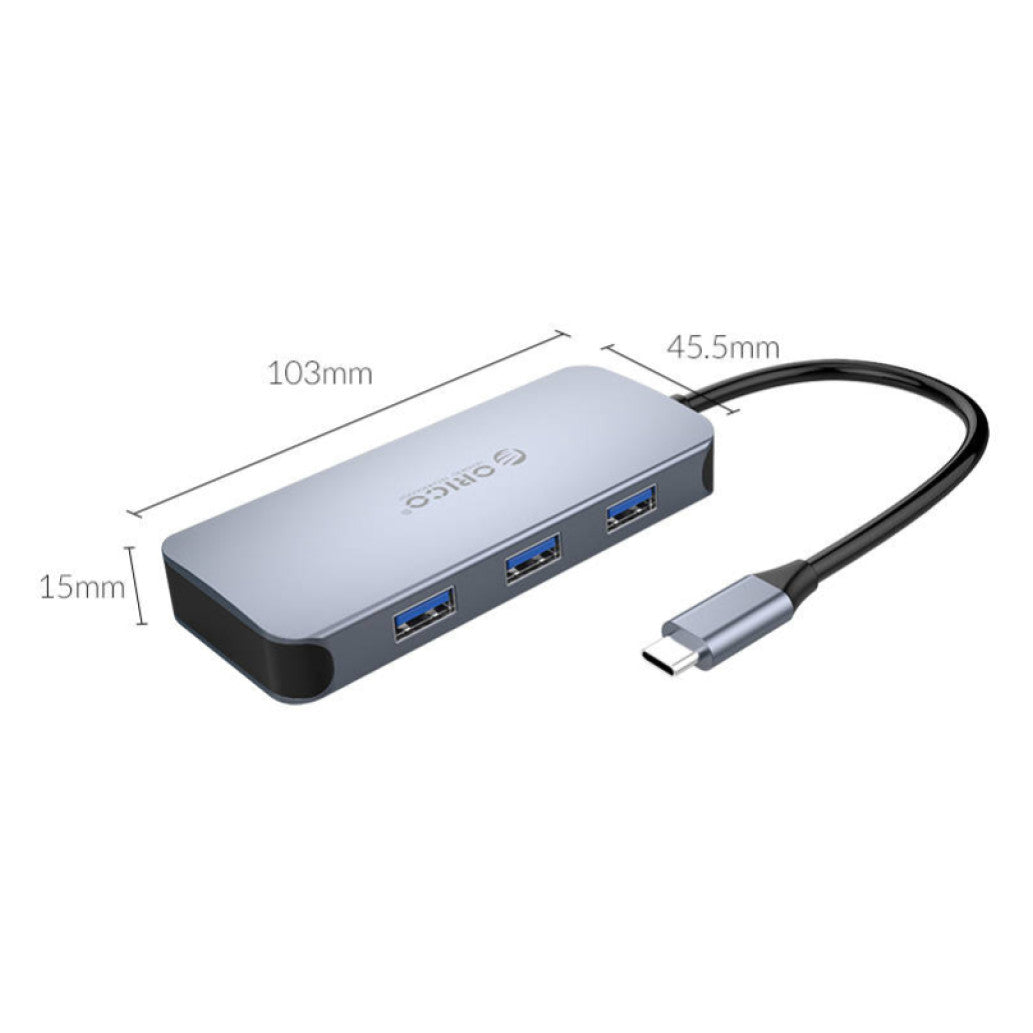 Priklopna postaja USB-C => 3x USB 3.0 tip A 1x HDMI 4K@30Hz 1x RJ45 1x USB-C PD 100W Orico (MC-U602P-GY-BP)