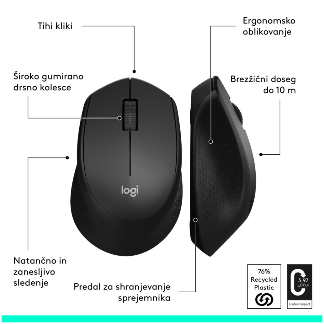 Miš Logitech brezžična optična M330 črna silent plus (910-004909)