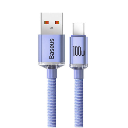 Kabel USB-C => USB-A 2.0 tekstil ovoj 2,00m 5A Baseus Crystal Shine – vijolčen (CAJY000505)