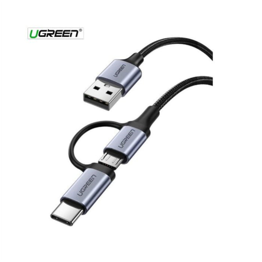 Kabel USB-A(m) => Micro USB/USB-C(m) 1,00m pleten ovoj črn Ugreen (30875)
