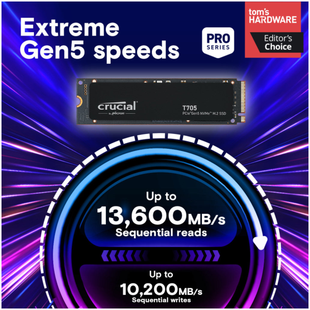 Disk SSD M.2 NVMe PCIe 5.0 1TB Crucial T705 2280 13600/10200MB/s (CT1000T705SSD3)