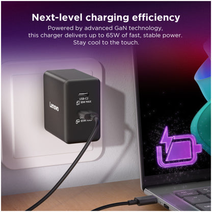 Hišni polnilec 100-240V => 2x USB-C 65W Lenovo Dual GaN + priložen USB-C kabel
