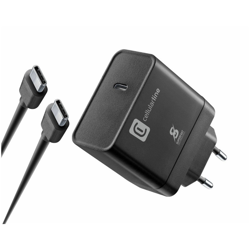 Hišni polnilec 100-240V => 1x USB-C 65W CellularLine priložen kabel C-C črn (ACHKIT65WC2CTABK)