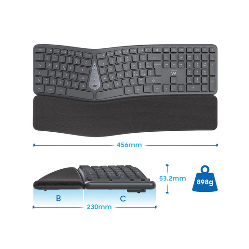Tipkovnica Bluetooth + USB Ewent Wireless Ergonomic Multi-Connect SLO | Slovenski nabor znakov črno-siva (EW3289)