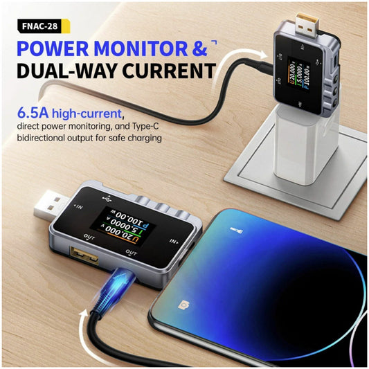 USB tester napajanja Fnirsi IN USB-A/C OUT USB-A/C 6,5A 156W FNAC-28
