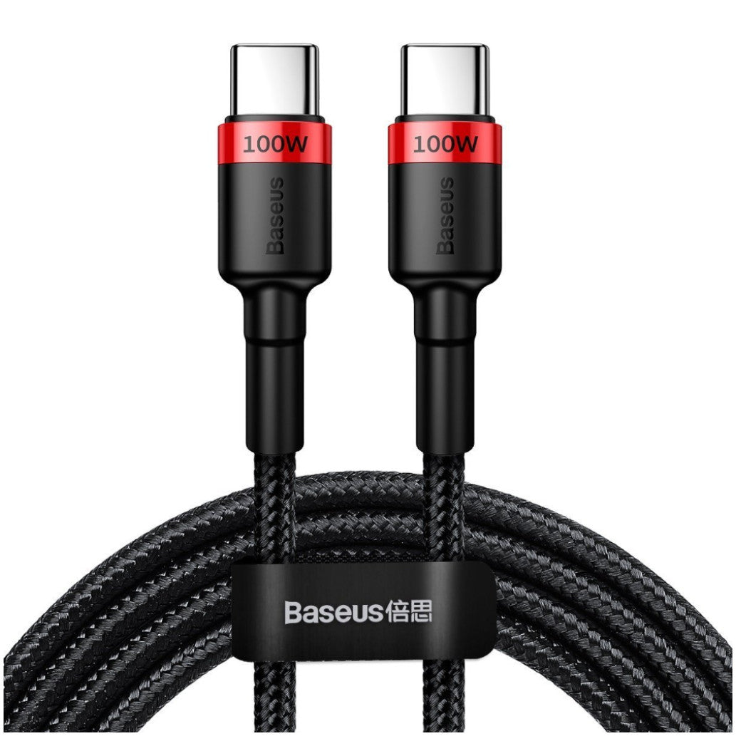 Kabel USB-C => USB-C tekstil ovoj 2,00m 20V/5A 100W PD2 Baseus Cafule črn/rdeč (CATKLF-AL91)