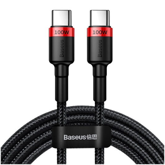 Kabel USB-C => USB-C tekstil ovoj 2,00m 20V/5A 100W PD2 Baseus Cafule črn/rdeč (CATKLF-AL91)