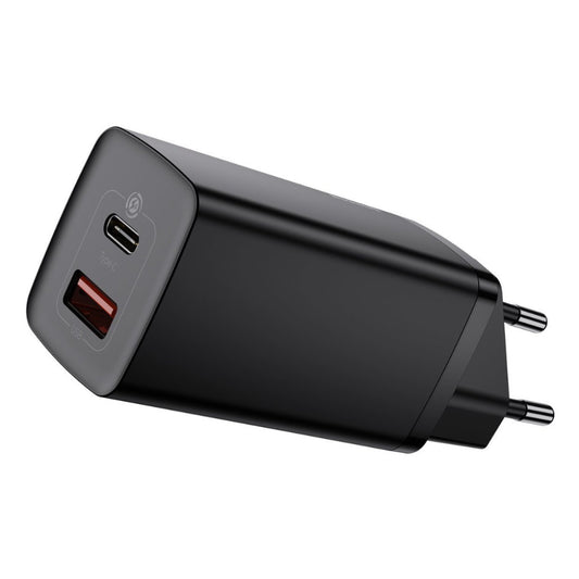 Hišni polnilec 100-240V => 1x USB-C in 1x USB-A 65W za mobilni telefon ali tablični računalnik Baseus GaN2 Lite PD3 + QC4 + SCP - črn (CCGAN2L-B01)