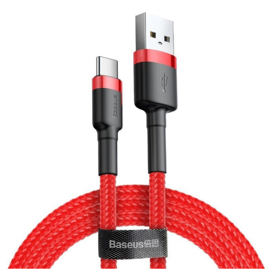 Kabel USB-C => USB-A 2.0 tekstil ovoj 2,00m 5V/2A QC3 Baseus rdeč/črn (CATKLF-C09)
