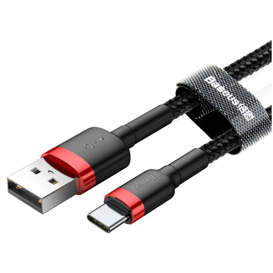 Kabel USB-C => USB-A 2.0 tekstil ovoj 2,00m 5V/2A QC3 Baseus črn/rdeč (CATKLF-C91)