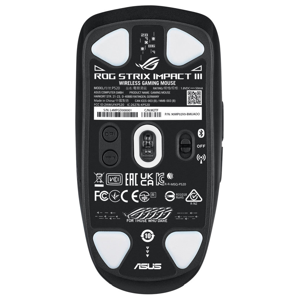 Miš Asus brezžična + Bluetooth ROG Strix Impact III optična gaming AimPoint 36000DPI črna (90MP03D0-BMUA00)