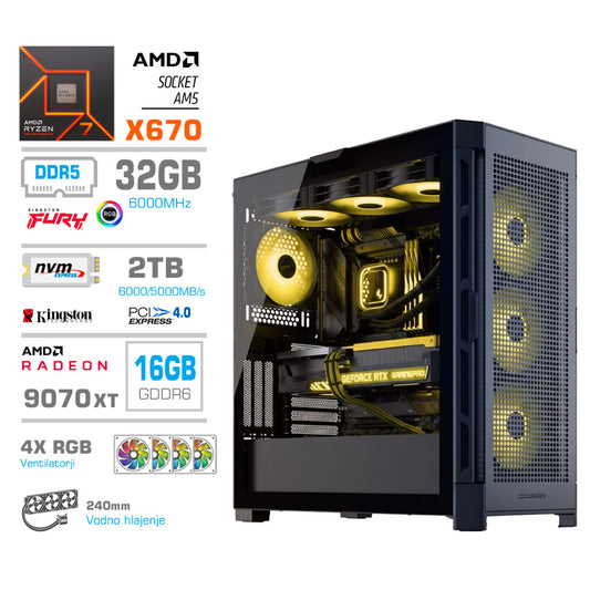 Računalnik MEGA TWR S11 R7-9700X/RX9070 XT/32GB-DDR5/2TB-4.0/1050W/Brez OS/črna RGB + Estetski napajalni kabli [Rumena / Črna]